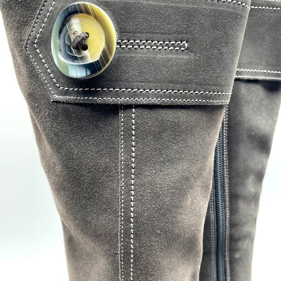 La Canadienne heeled boots grey suede side zipper button detail - Picture 8 of 9